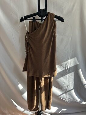 Sabo Skirt Chocolate Ribbed One-Shoulder Top and Pants
